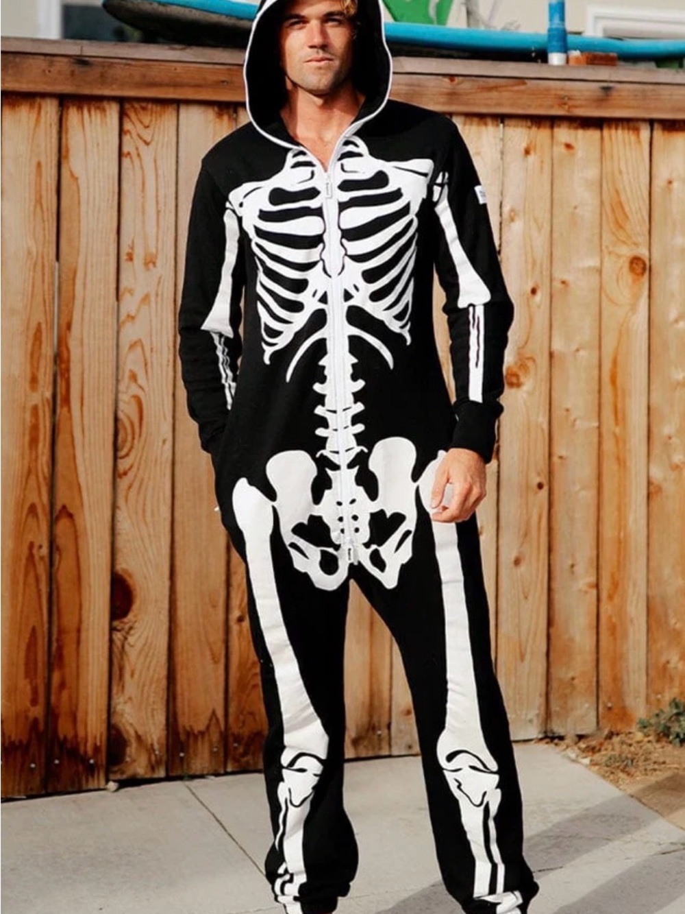 Tipsy Elves Black and White Skeleton Hooded Onesie Size M Unisex NWT with Flaws
